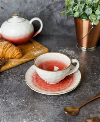 Чайная пара 240 мл,фарфор,красный цвет "The Sun" P.L. 81229836