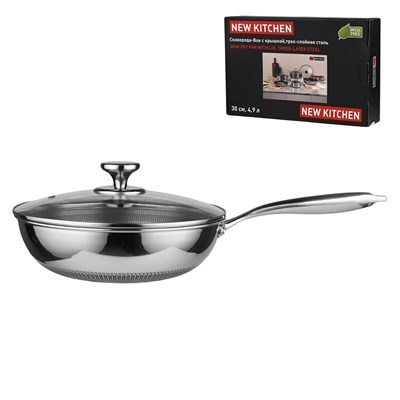 Сковорода-Вок с крышкой,трех-слойная сталь, 4.9 л, 30/15,5 *9 см, ,серия "New Kitchen", P.L. 81280258