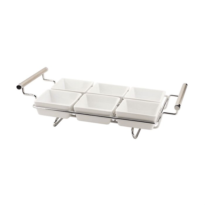 Подставка хромированная с шестью фарфоровыми блюдами, 39*20 см, P.L. - REG 3938 - фото 1984