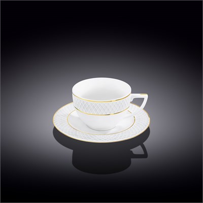 Чашка для капучино и блюдце с золотыми линиями 170 мл WL-880102402/AB 67567 - фото 5285575