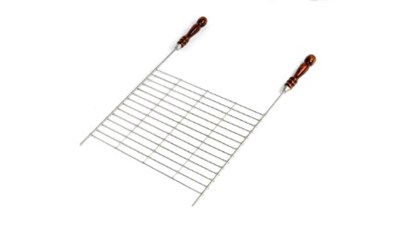 Плоская сетка на мангал с деревянной ручкой из бука 
Рабочая часть: 400*300 мм; Пруток: ASI304 S-487