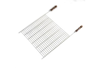 Плоская сетка на мангал с деревянной ручкой из бука 
Рабочая часть: 500*500 мм; Пруток: ASI304 S-782