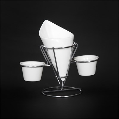 Конус для подачи картофеля фри «Chan Wave» с подставкой и 2 соусниками [DC106005] кт160