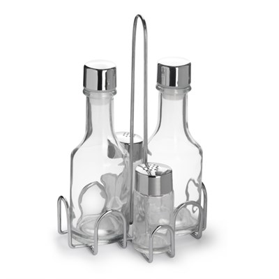 Набор для специй 4 предмета (соль, перец, масло, уксус) нержавеющая сталь, замкнутый круг Luxstahl [KH-414] кт2816