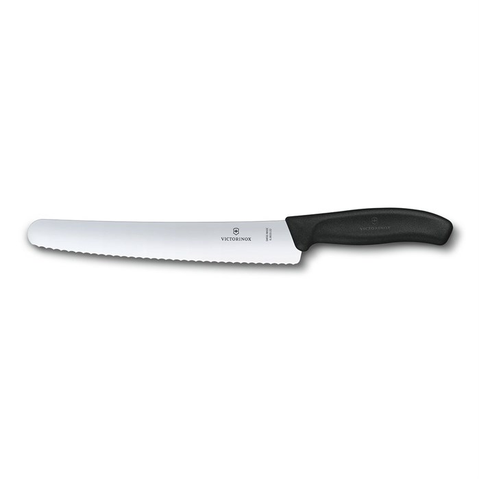 Нож  для хлеба 22 см волнистое лезвие Victorinox чёрный, в блистере 16946 - фото 7902
