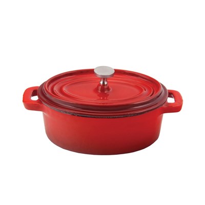 Кастрюля эмалированная с крышкой овальная красная 450 мл, 15,5 см, чугун, P.L. Proff Cuisine 81200103