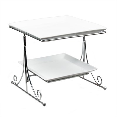 Стойка двухъярусная + 2 фарфоровых блюда (26*26 см, 22*22 см), h 25 см, P.L. Proff Cuisine 81223500