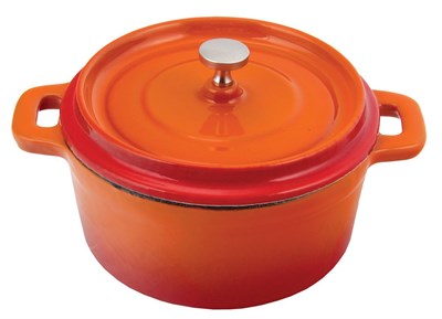 Кастрюля с крышкой порционная оранжевая 14 см, эмалированный чугун, P.L. Proff Cuisine 71047259