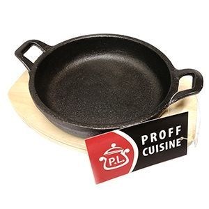 Сковорода порционная круглая с ручками, 14 см, чугун + подставка из фанеры, P.L. Proff Cuisine 81200021