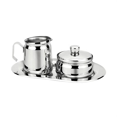 Молочник с сахарницей на блюде, нержавейка, P.L. - REG 95001176