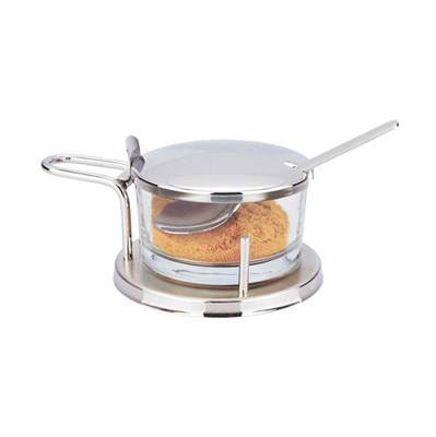 Сахарница с крышкой стеклянная на металлической подставке + ложка, P.L. - REG 95001183