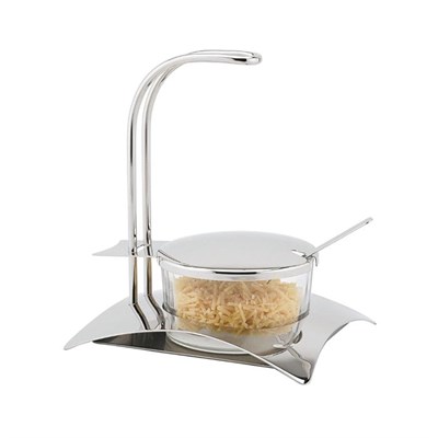 Сахарница с крышкой стеклянная на металлической подставке + ложка, P.L. - REG 95001186