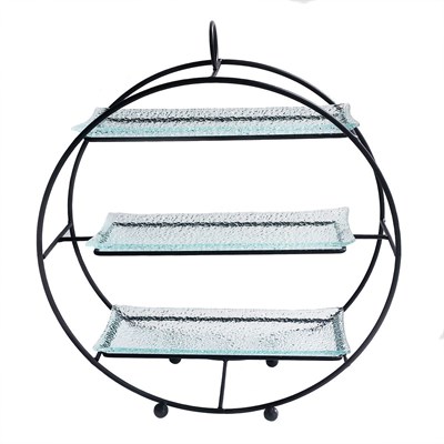 Сет из трех стеклянных блюд для выкладки на металлическом основании 33*11*36 см  P.L. 81221736