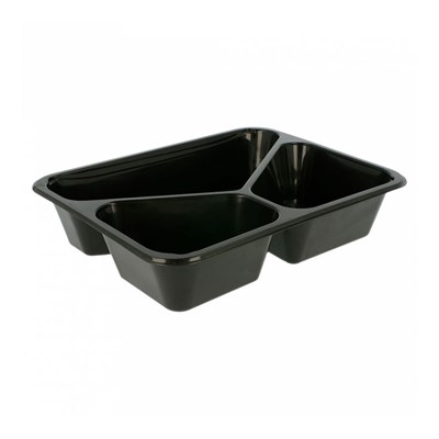 Контейнер трехсекционный, черный, СВЧ, 22,5*17,5*4,5 см, PP, 125 шт/уп (крышка 81210078) 81210317