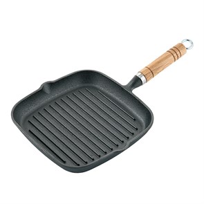 Сковородка чугунная,гриль 22 cм,деревянная ручка P.L.-ProffCuisine 32662