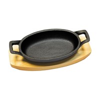 Сковорода чугунная овальная 15*10 см, на деревянной подставке, P.L. - Proff Chef Line 4268