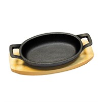 Сковорода овальная чугунная на деревянной подставке, 17*12 см, P.L. Proff Cuisine 4269