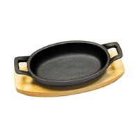 Сковорода чугунная овальная 24*17 см, на деревянной подставке, P.L. - Proff Chef Line 4271