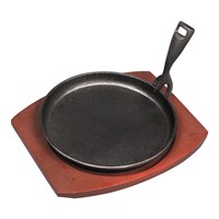 Сковорода чугунная 24 см на деревянной подставке с ручкой, бордовая, P.L. Proff Cuisine 4280