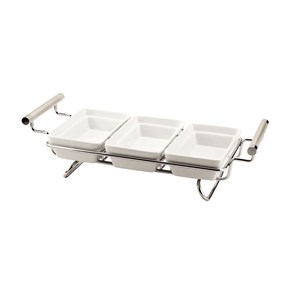 Подставка хромированная с тремя фарфоровыми блюдами, 38*15 см, P.L. - REG 3936