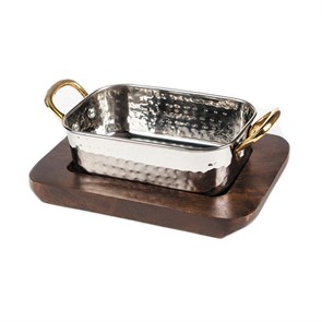 Сковородка Hammered на деревянной подставке 14,5*9,5 см, нержавейка, P.L. Proff Cuisine 4204
