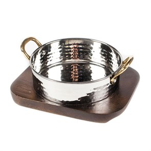 Сковородка Hammered на деревянной подставке, d 14 см, 550 мл,нержавейка, P.L. Proff Cuisine 4206