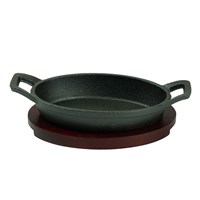 Сковородка чугунная, овальная на деревянной подставке,для подачи 15*10 cм, P.L.-ProffCuisine 32634