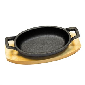 Сковорода чугунная овальная 21*15,5 см, на деревянной подставке, P.L. - Proff Chef Line 4270