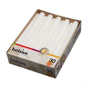 Свечи Bolsius конические белые, 24,5 см, d 24 см, парафин 100%, 30 шт 8106