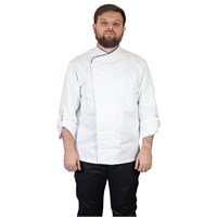 Куртка шеф-повара мужская на кнопках белая рукав длинный на застежке черный кант спинка сетка [000014 р.50] ЛФ 89024