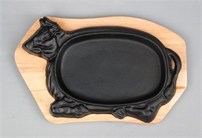 Блюдо для подачи "Корова", чугун, на деревянной подставке P.L. Proff Cuisine 14438