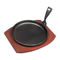 Сковорода чугунная 20 см на деревянной подставке с ручкой, бордовая, P.L. Proff Cuisine 92001237