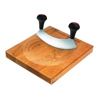 Нож для резки зелени одинарный полукруглый с бамбуковой доской 15 см, две ручки 92000045