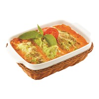 Блюдо фарфоровое для запекания/подачи с плетеной подставкой 22*14*5 см, 