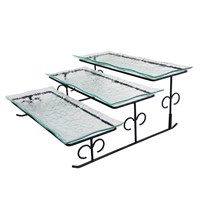 Сет из трех стеклянных блюд для выкладки на металлическом основании 35*34*16 см  P.L. 81221737