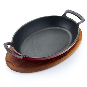 Сковородка овальная с ручками 27,5*20см.чугун эмаль красная на д/подставке LAVA 22089
