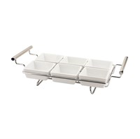 Подставка хромированная с шестью фарфоровыми блюдами, 39*20 см, P.L. - REG 95001246